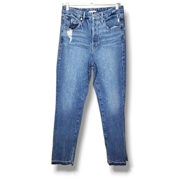 Good American Good Boy Slit Hem Jeans Size 6/28 High Rise Button Fly - Picture 1 of 10